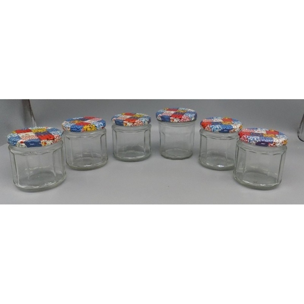 6 Vintage Anchor Hocking Patchwork Quilt Jelly Jars Canning Paneled Pint